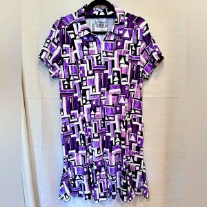 IBKUL Vibrant Purple Print Sport Dress Sz L UPF 50+